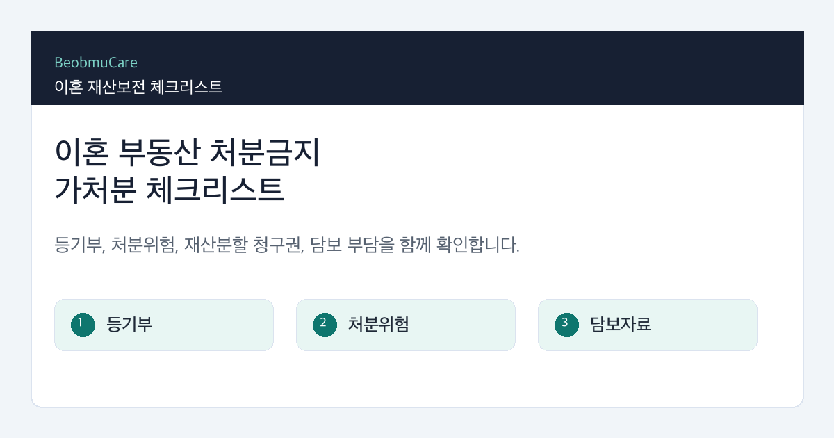 이혼 부동산 처분금지 가처분 준비를 위해 등기부, 처분위험, 재산분할 청구권, 담보자료를 정리하는 체크리스트