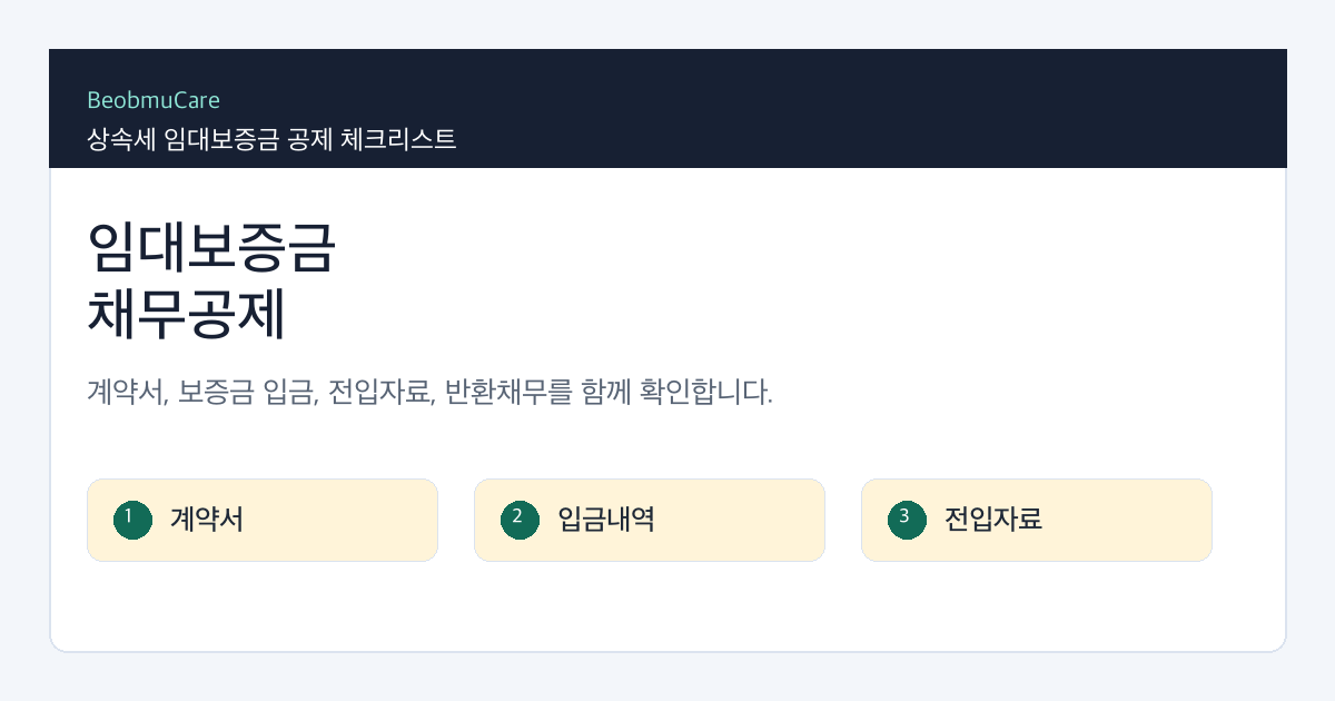 상속 임대보증금 공제 준비를 위해 임대차계약서, 보증금 수령내역, 전입자료, 채무공제 자료를 분류하는 체크리스트