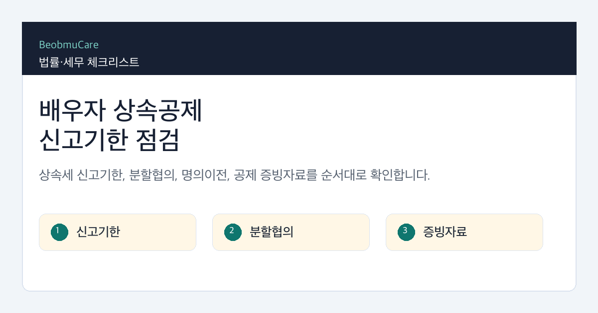배우자 상속공제 신고기한을 확인하기 위해 상속세 신고기한과 분할협의, 증빙자료를 정리하는 체크리스트