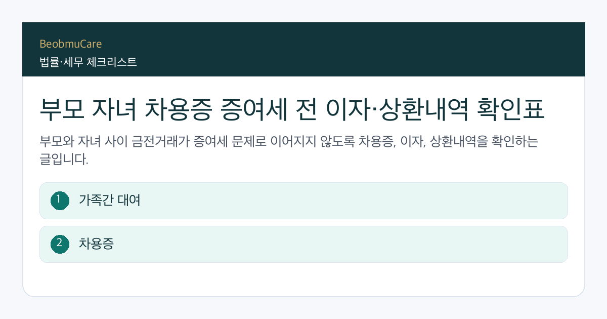 부모 자녀 차용증 증여세 전 자료와 질문을 정리하는 체크리스트