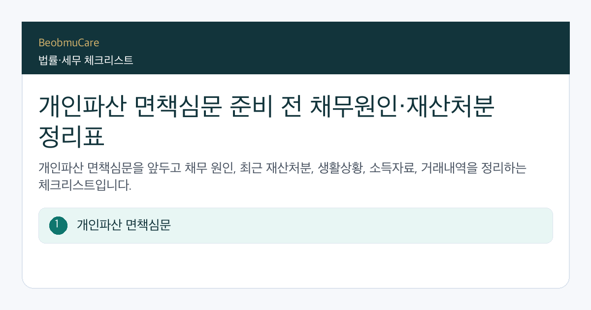 개인파산 면책심문 준비 전 자료와 질문을 정리하는 체크리스트